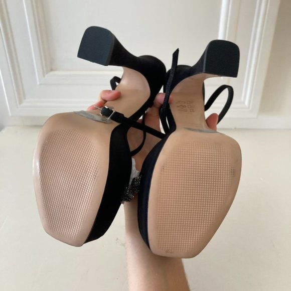 NIB Schutz Free People Peaky Black Embellished Heeled Sandals Sz 8 - Picture 9 of 11